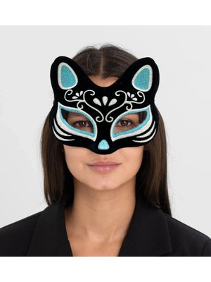 Alvo Store Buğz Siyah Süet Gümüş Mavi Simli Kedi Maskesi