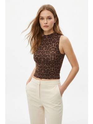 Rays Kahve Sıfır Kol Leopar Desen Bluz 2841