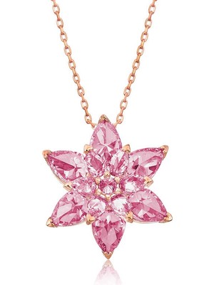 925 Ayar Gümüş Rose Pembe Lotus Çiçeği Kolye