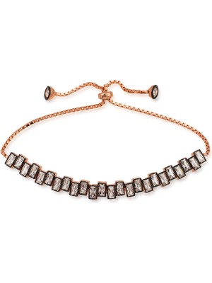 925 Ayar Gümüş Rose Baget Taşlı Asansör Bileklik