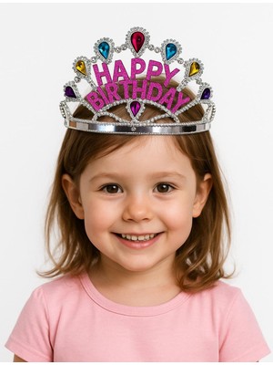 EkoAlışverişDünyam Gümüş Renk Happy Birthday Yazılı Doğum Günü Tacı 60 cm