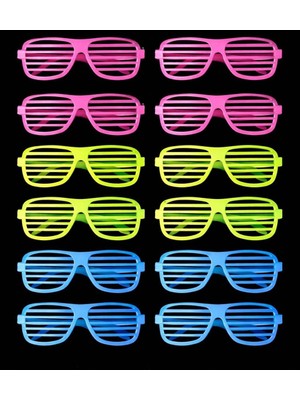 EkoAlışverişDünyam Retro Neon Fosforlu Panjur Gözlük 12 Adet – 80’ler 90’lar Parti Stili