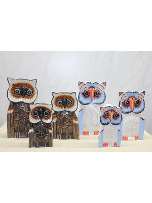 Alvo Store Buğz Ahşap 3'lü Baykuş Seti 30 cm