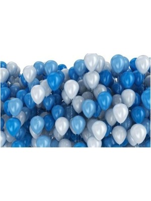 Feyza Design Koyu Mavi ve Beyaz Metalik Parti Balonları - 30 Adet