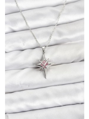 Alvo Store Buğz 316L Çelik Gümüş Renk Zirkon Taşlı Kutup Yıldızı Model Kadın Kolye - Buğz