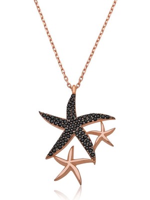 925 Ayar ​gümüş Siyah Taşlı Deniz Yıldızları Kadın Gümüş Kolye