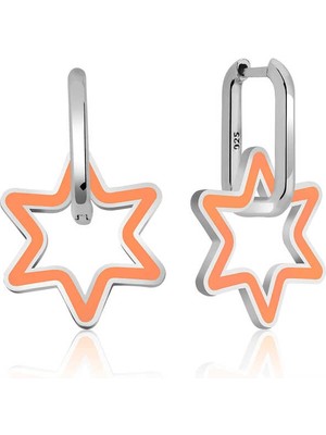 Gümüş Fosforlu Turuncu Yıldız Küpe