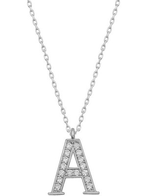 925 Ayar Gümüş Rodyum Kaplama A Harfi Kadın Gümüş Kolye
