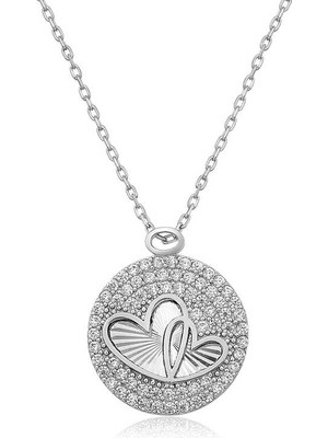 925 Ayar Gümüş Zirkon Taşlı Iki Kalp Kadın Gümüş Kolye