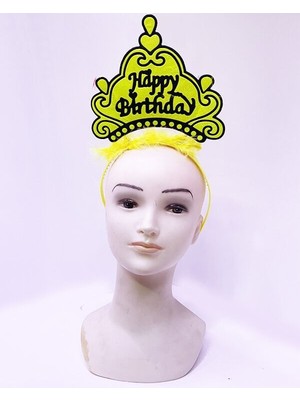EkoAlışverişDünyam Happy Birthday Neon Sarı Renk Doğum Günü Tacı 24X15 cm