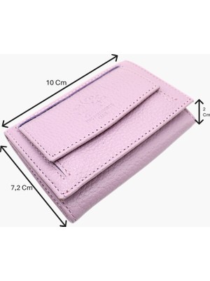 Westpolo Unisex Hakiki Deri Bozuk Para ve Kağıt Para Bölmeli Cüzdan Kartlık - Açık Lavanta Pembesi