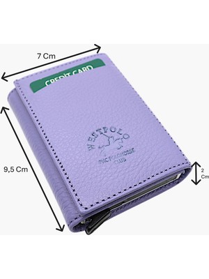 Westpolo Hakiki Deri Unisex Mekanizmalı Cüzdan – 8 Kartlık - Lila