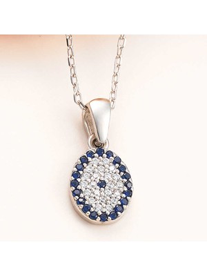 925 Ayar Gümüş Oval Nazar Kadın Kolye