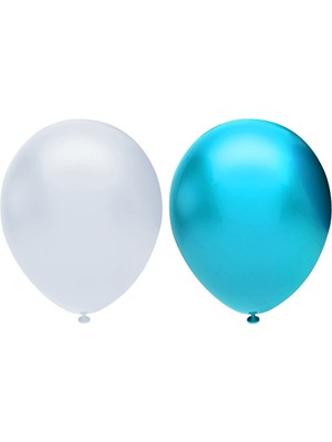 Feyza Design 30 Adet Metalik Balon Seti Beyaz ve Açık Mavi