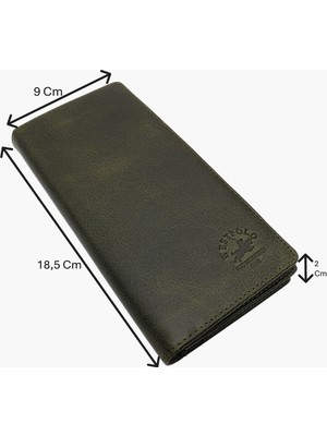 Westpolo Rocco Eskitme Hakiki Deri Bol Kart Bölmeli Unisex Uzun Cüzdan - Haki
