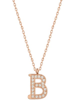 925 Ayar Gümüş Rose B Harfi Kadın Gümüş Kolye