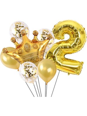 Feyza Design Altın Kral ve Kraliçe Taçlı Folyo Balon Seti 2 Yaş