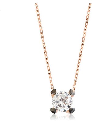 925 Ayar Gümüş Kalpli Tek Taş Kadın Gümüş Kolye