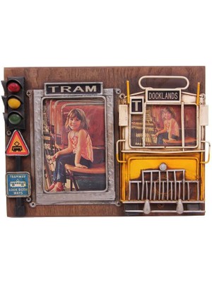 Dekoratif Metal Çerçeve Tramvay Dekorlu Vintage Ev Ofis Hediyelik
