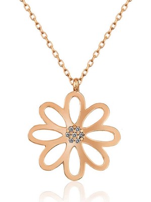 925 Ayar Gümüş Rose Çiçek Bayan Gümüş Kolye