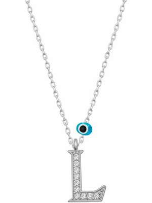 925 Ayar Gümüş Nazar Rodyum L Harfi Kadın Gümüş Kolye