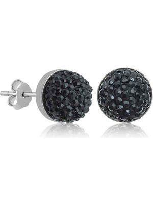 Gümüş Siyah Kristal Çivili Kadın Küpe