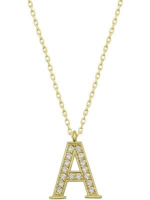 925 Ayar Gümüş Gold A Harfi Kadın Gümüş Kolye