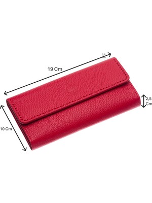 Westpolo Malone Unisex Hakiki Deri Telefon Bölmeli El Portföyü Uzun Cüzdan - Kırmızı