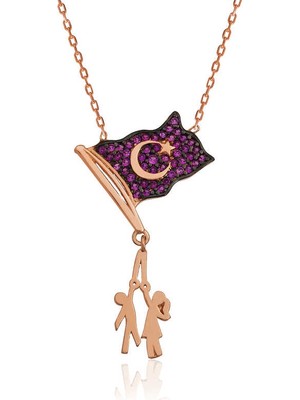 925 Ayar Gümüş Bayrak Tutan Çocuklar Gümüş Kolye