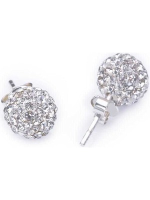 Gümüş Beyaz Taşlı Top Çivili Küpe