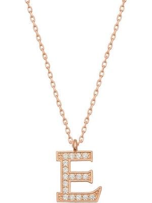 925 Ayar Gümüş Rose E Harfi Kadın Gümüş Kolye