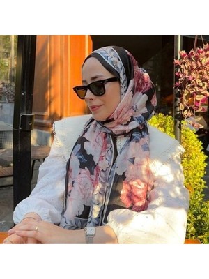 Soft Gül Desen Vual Ipek Şal Fular Silk Scarfs Shawl Hijab