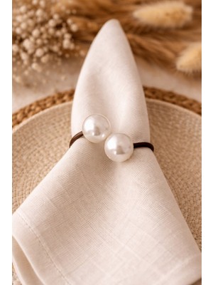 Emtory Home Venüs | Siyah Metal Halkalı Inci Boncuklu Peçete Yüzüğü - Peçete  Halkası - 6 Adet