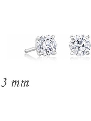 Gümüş Yuvarlak Tek Taş Zirkon Küpe - 3 mm