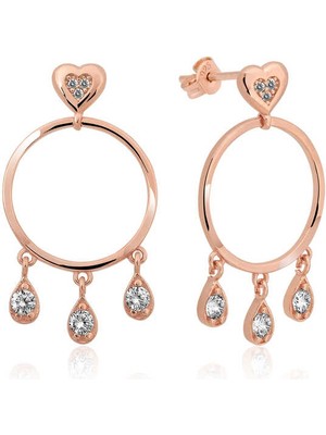 Gümüş Kalp Detaylı Halka Küpe