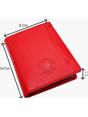 Westpolo Darius Bol Şeffaf Kartlık Bölmeli Unisex Hakiki Deri Cüzdan Kartlık - Kırmızı