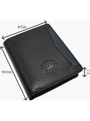 Westpolo Darius Bol Şeffaf Kartlık Bölmeli Unisex Hakiki Deri Cüzdan Kartlık - Siyah-Lacivert