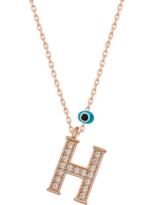 925 Ayar Gümüş Nazar Rose H Harfi Kadın Gümüş Kolye