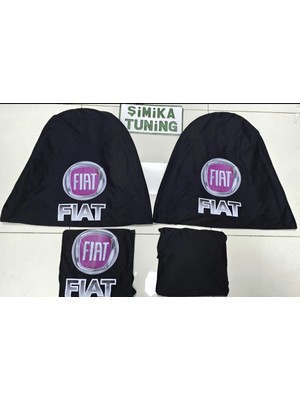 Fiat Siyah Oto Servis Kılıfı Penye 1.kalite Ön Arka Kılıf 4 Parça(Arka 2 Parca Logolu) Esnek Likralı Her Araca Uyumlu Yıkanabilir