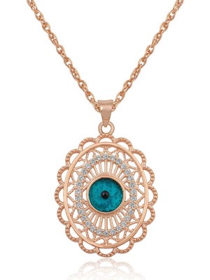 ​925 Ayar Gümüş Rose Oval Nazar Kolye