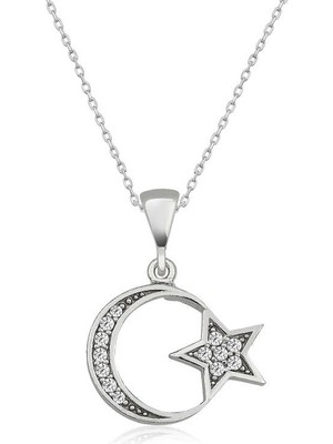 925 Ayar Gümüş Ay Yıldız Kadın Gümüş Kolye