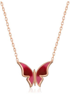 925 Ayar Gümüş Rose Minimal Kelebek Kadın Gümüş Kolye