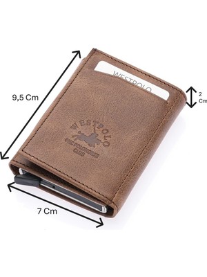 Westpolo Safari Unisex Bol Kartlık Bölmeli Crazy Eskitme Hakiki Deri Mekanizmalı Cüzdan - Kapuçino