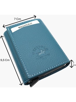 Westpolo Hakiki Deri Unisex Mekanizmalı Cüzdan – 8 Kartlık - Kot Mavi