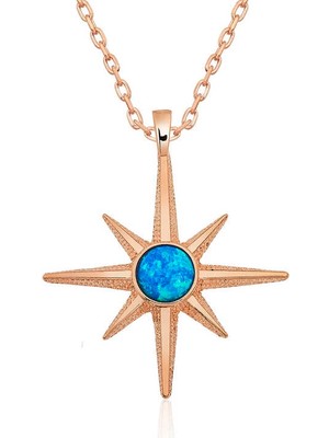 ​gümüş Rose Mavi Opal Taşlı Kutup Yıldızı Kolye