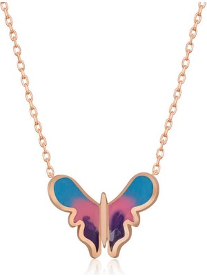 925 Ayar Gümüş Rose Minimal Kelebek Kadın Gümüş Kolye