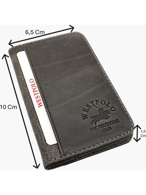 Westpolo Hakiki Eskitme Deri Bol Kart Bölmeli Unisex Kartlık - Gri