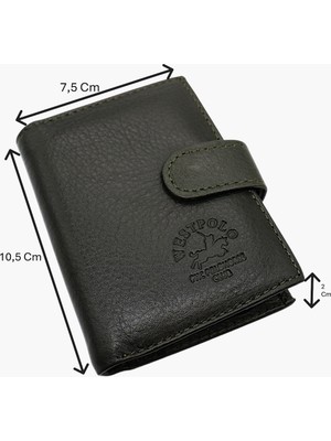 Westpolo Hakiki Deri Kağıt Para ve Bol Şeffaf Kart Bölmeli Patlı Unisex Kartlık - Haki