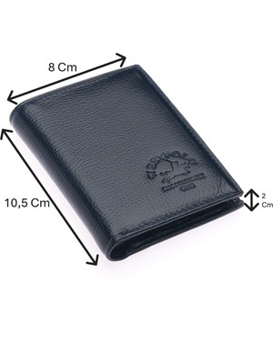 Westpolo Hakiki Deri Kağıt Para ve Bol Şeffaf Kart Bölmeli Unisex Kartlık - Lacivert