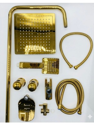 As Reyon Modern Altın Sarısı Kare Tepe Duş Sistemi Robot Duş